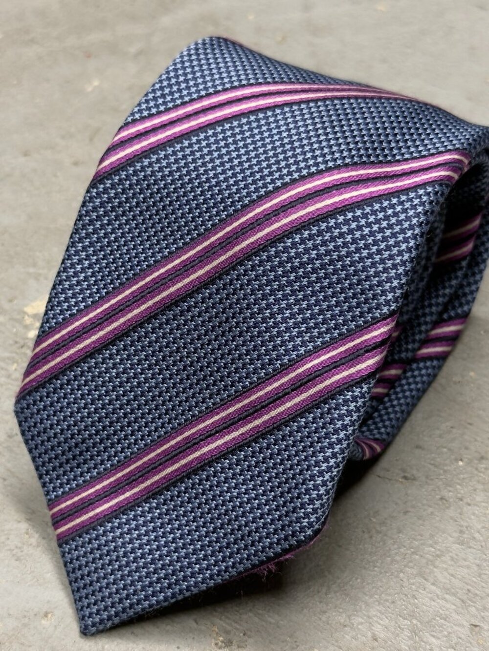 ETON Tie Striped Silk Wool Woven Blue / Pink Made in Italy 3.25"